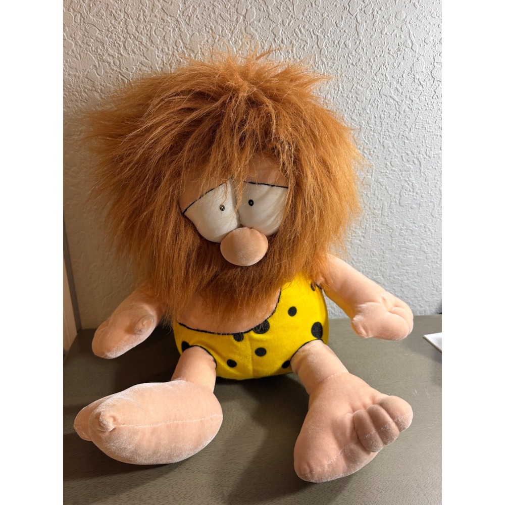 Vintage 2003 Nanco Caveman Plush Wild Orange Hair Yellow Polka Dot Tunic 15in